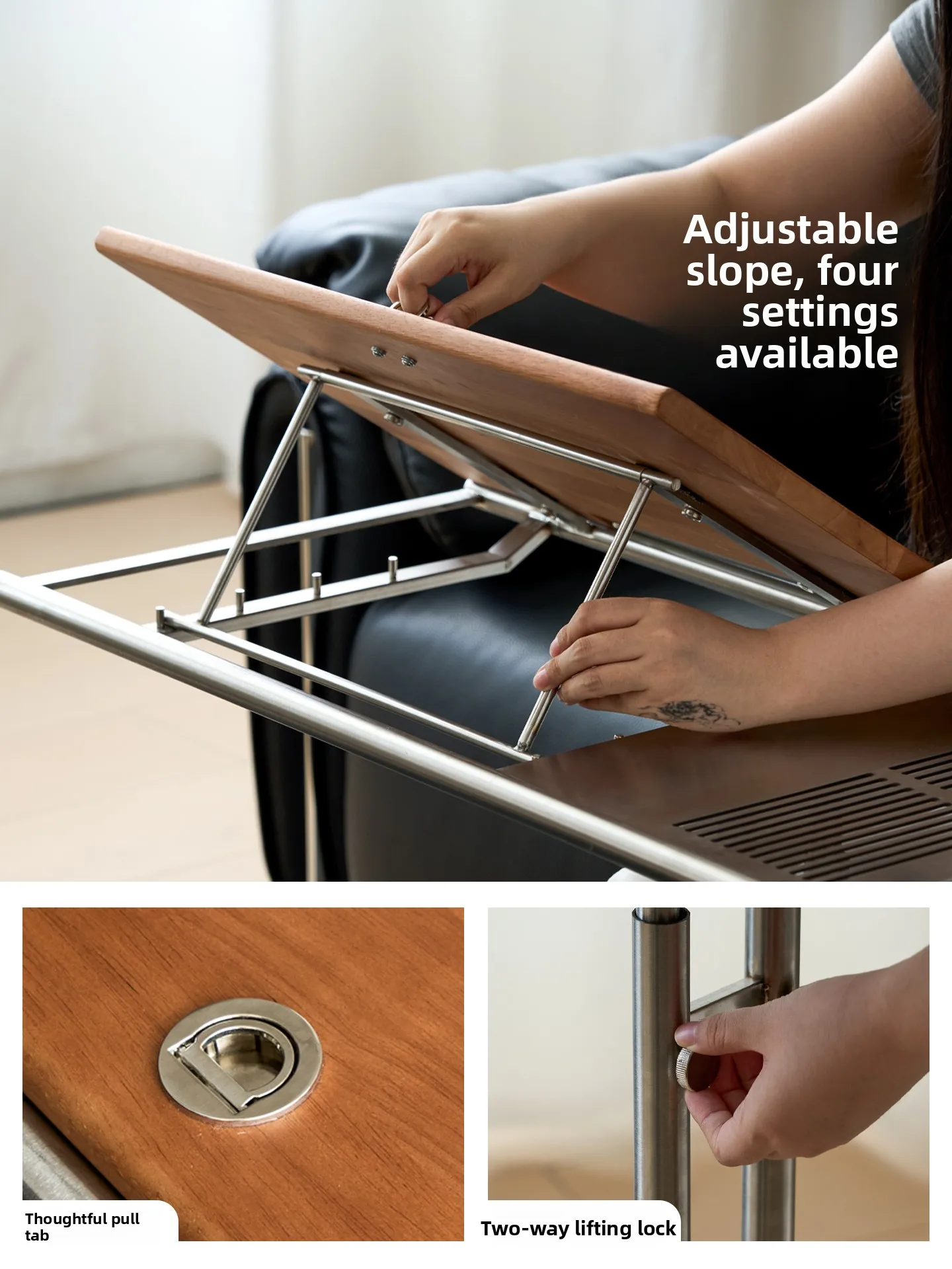 Moving side few lifting solid wood small table Bauhaus stainless steel sofa side table artistic medium antique rack