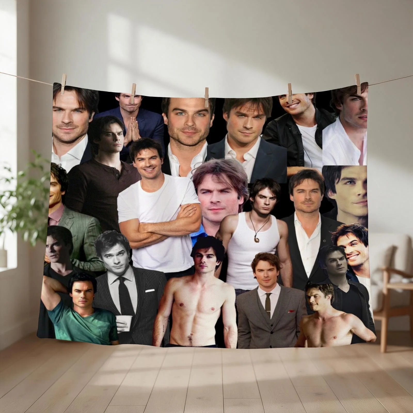 ian somerhalder photo collage Throw Blanket Decorative Throw Flannel Hairy Bed Fashionable Blankets
