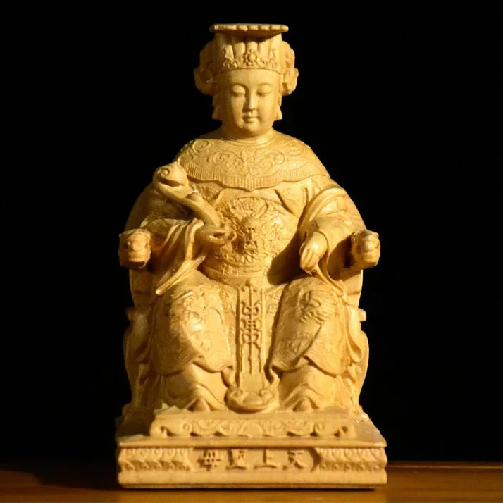 CZ boxwood carving Mazu statue ornament solid wood carving home Poseidon heaven Virgin Crafts