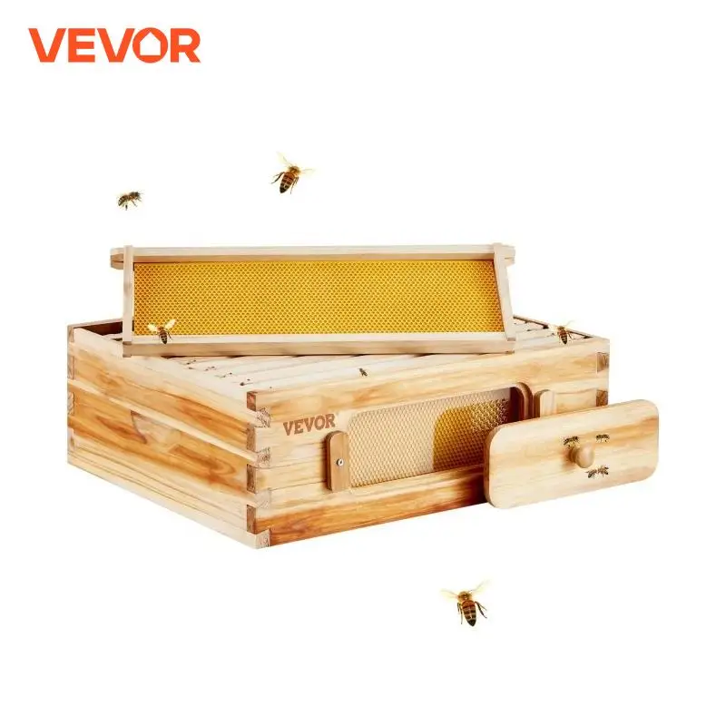 

VEVOR Bee Hive Medium Box Starter Kit 100% Beeswax Coated Natural Cedar Wood Beehive Kit with 10 Frames and Foundations