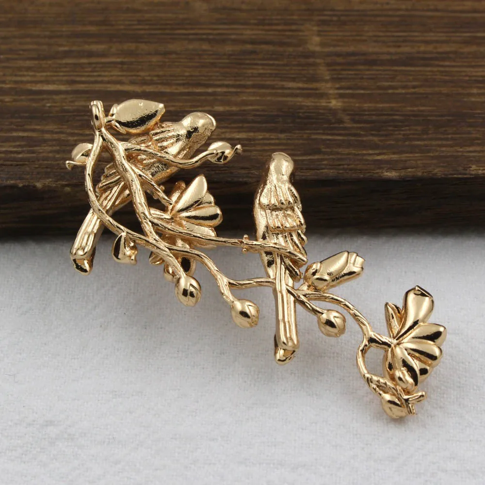 10pcs Silver KC gold Plt Quality Brass Casted Metal Love Birds Branch Flower Pendant Decoration DIY Necklace Jewelry Accessories