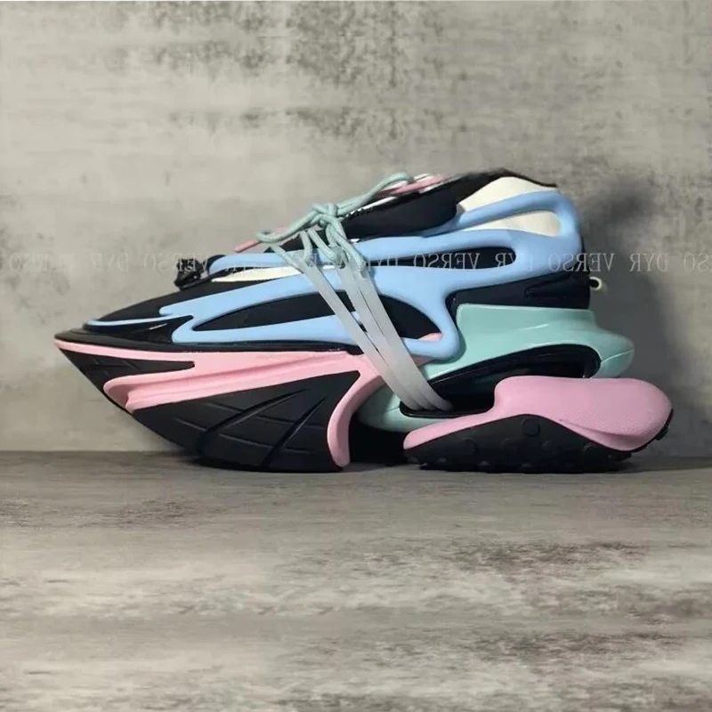 

‌Men's Gradient Color Platform Sneakers Designer Patchwork Running Walking Shoes Women's Casual Loafers Thick Sole Lace-Up Flats