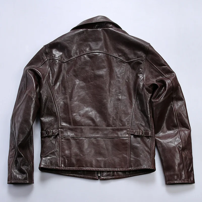 2024 New Fashion Men's Spring Autum Genuine Leather Jacket Brown Cowhide Short Slim Motorcycle Workwear Vintage Clothes for Men