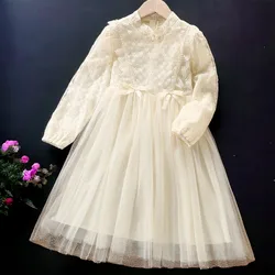 Autumn Girls lace Floral Dresses for Kids Clothes Baby Princess Outfits Party Long Sleeve Children Dress Costumes 6 10 12 Years