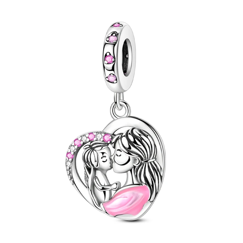 925 Sterling Silver Mother Kiss Charms Pendant Fit Original Bracelet DIY Women Wedding Jewelry Gift