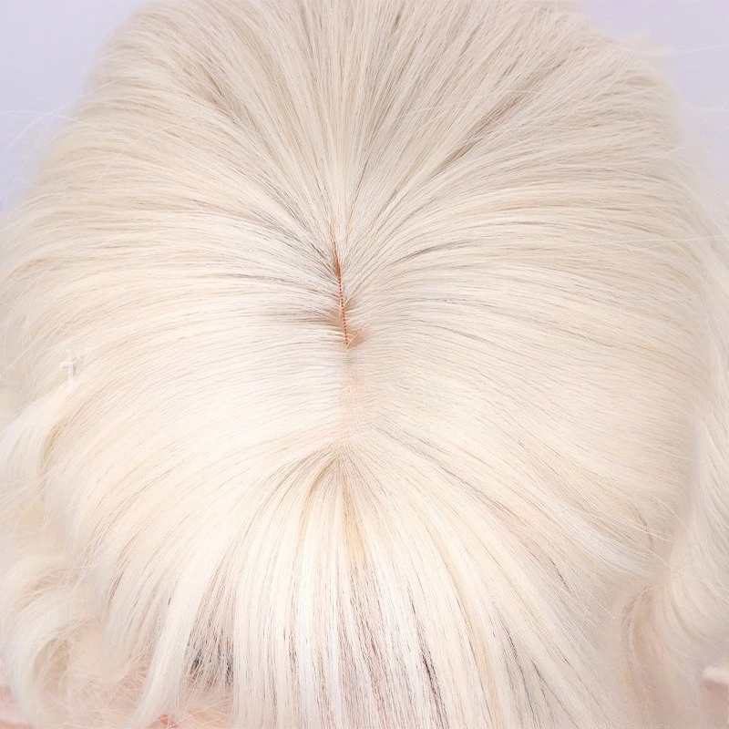 شعر مستعار شخصية فضية مجعدة من الألياف الكيميائية غطاء رأس كامل من Ruili Qi Bangs شعر قصير مجعد