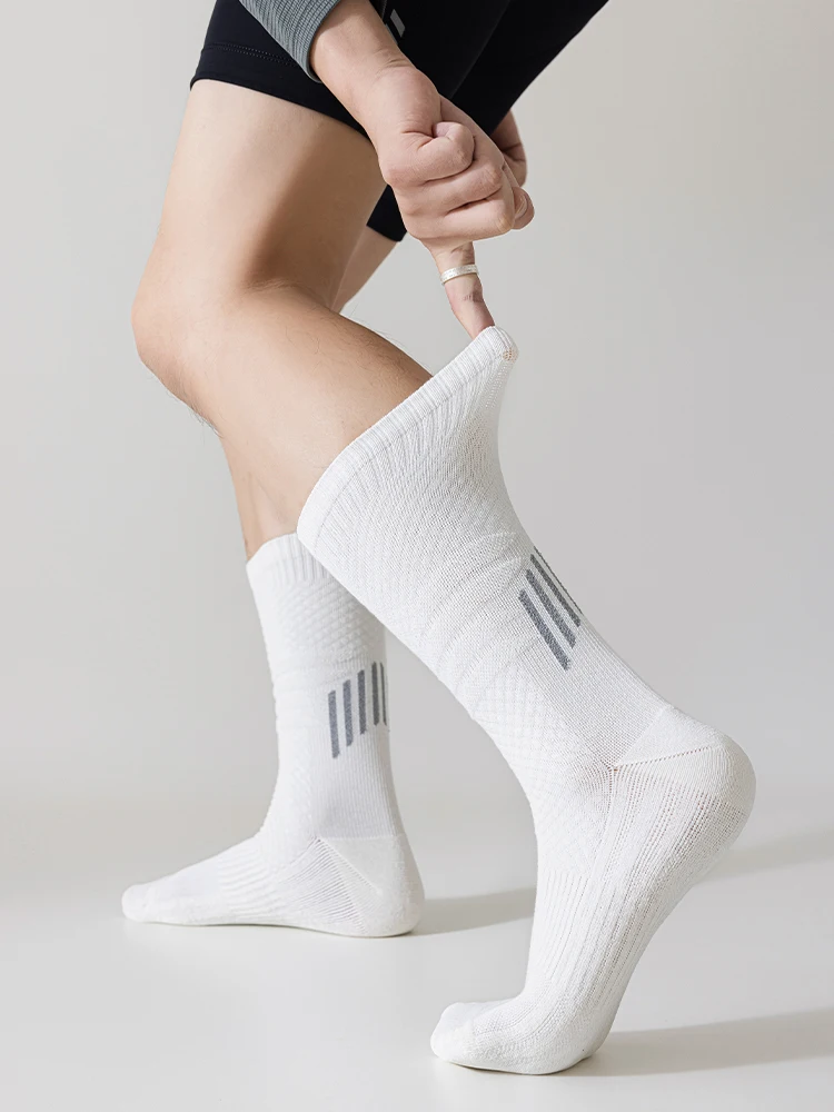1/2 Pairs Men Compression Cycling Socks Mid Calf Shock Absorbing Anti Slip High Elastic Breathable Running Sports Socks