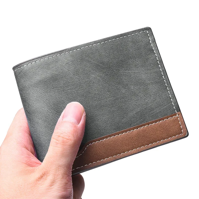 Men's PU Leather Short Wallet Two Fold Design Black Coffee Retro Coin Purse with ID Card Holder