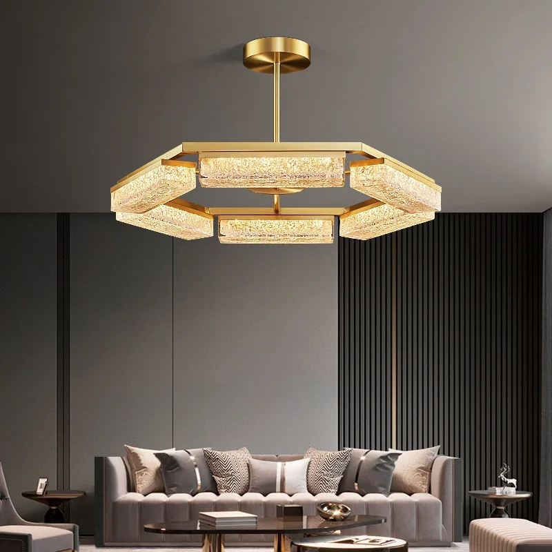 All-copper light luxury living room pendant lamp, postmodern grand luxury lamp, minimalist Nordic bedroom lighting dining