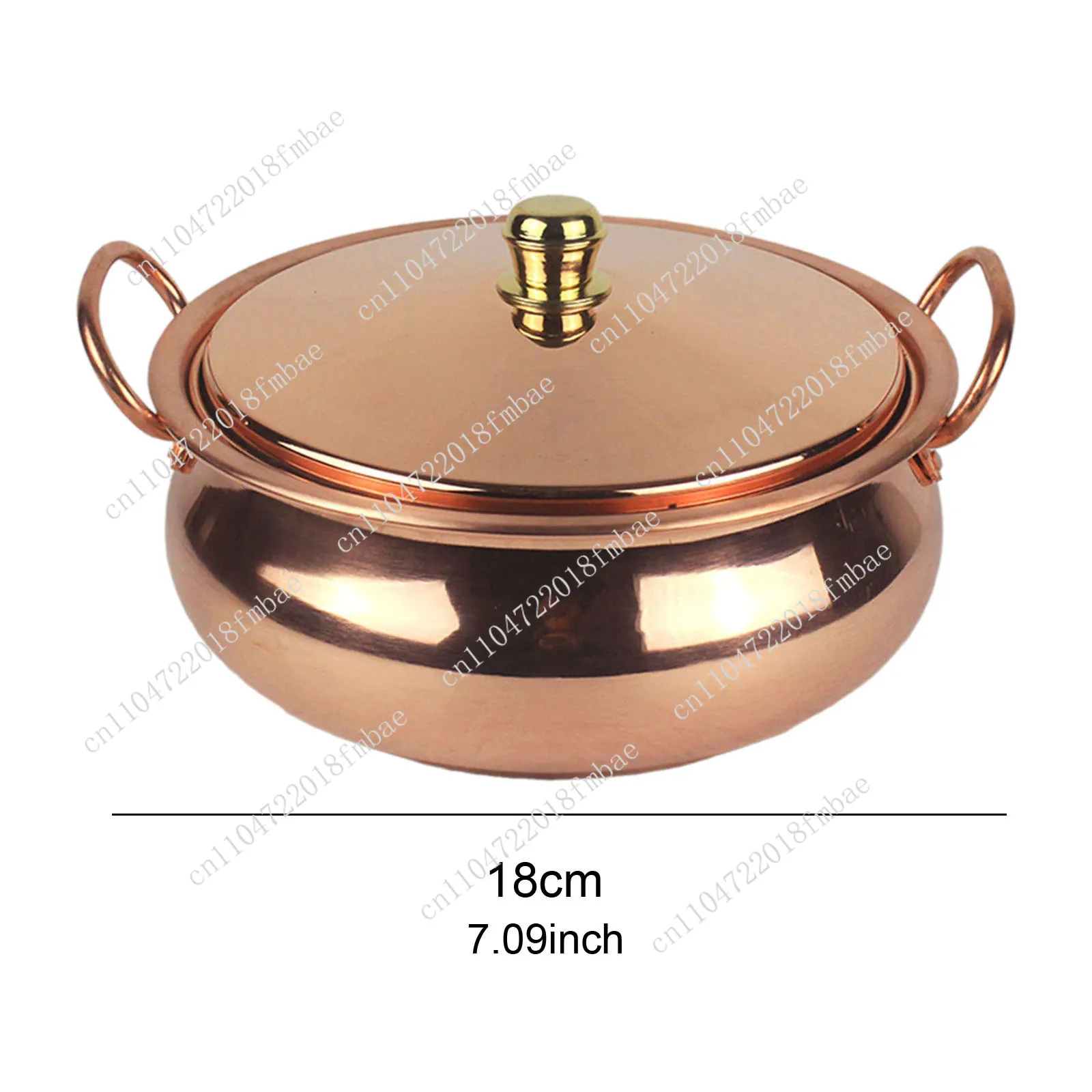 18Cm/20cm/22cm/24cm Household Handmade Binaural Cooking Pot with Lid Pure Copper Pot