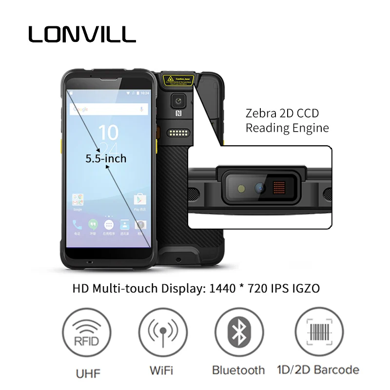 LONVILL Android Pda Rfid Reader 30-meter Long Distance Code Reading 2.4meter Anti-drop Industrial Mobile Uhf Rfid Reader