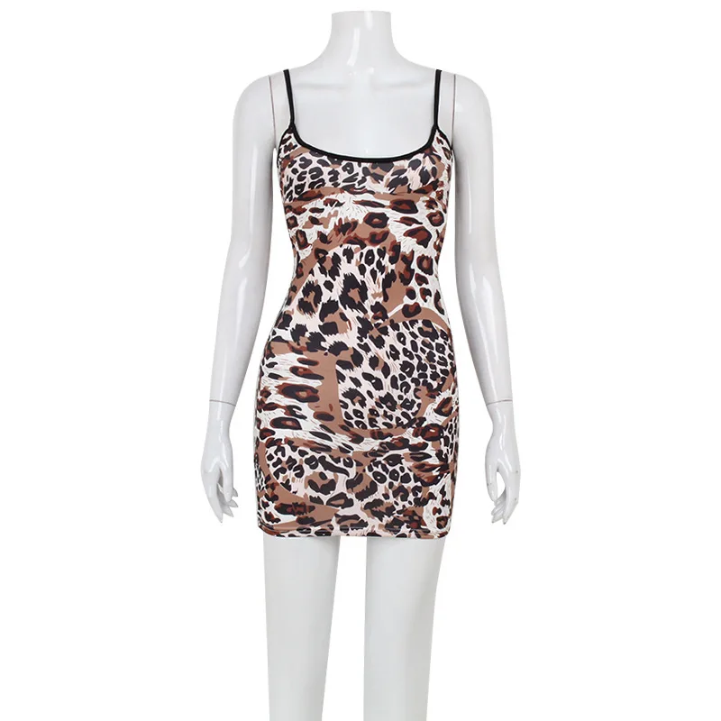 Fashion Sexy Summer Leopard Printed Women Dresses Backless Streetwear Regular Casual Camisole Strapless Skinny Vestidos Robes