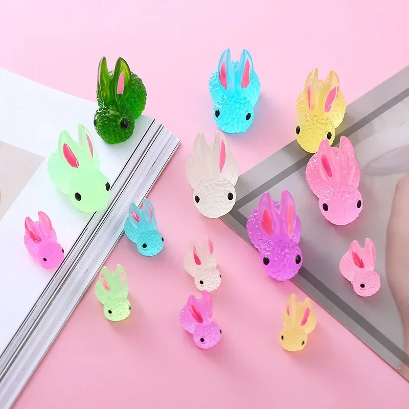 Mini Luminous Resin Car Dashboard Toys Dolls Figures Home Garden Decoration 1pc Cartoon Color Rabbit Cute Car Ornaments Gifts