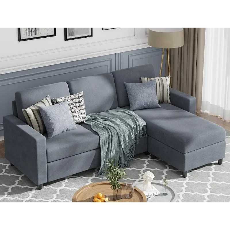 ZHENXIANG 79" Convertible Sectional Sofa Couch,L-Shaped Couch with Linen Fabric,Small Sectional Sofa with Chaise for Living Room