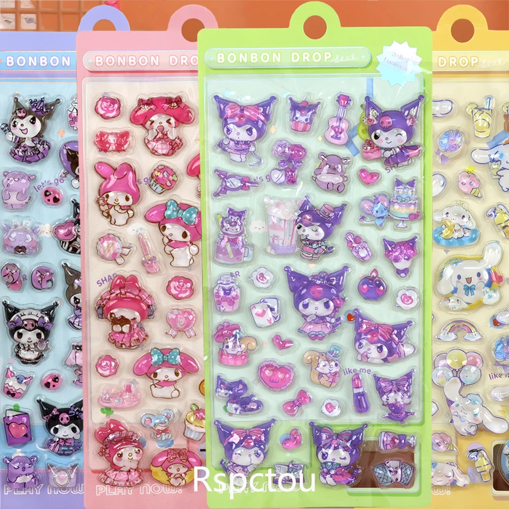 

4pcs Creative Cartoon Sanrio 3D Puffy Relief Stickers Cute Kuromi My Melody Bubble Decals Laptop Phone Guitar Sticker Decoration