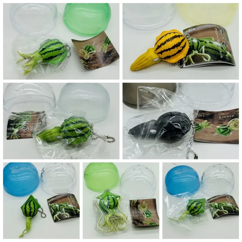 Original QUALIA Gashapon Anime Cute Watermelon Squid Funny Animal Octopus Vegetable Fairy Keychain Figurine Capsule Toys
