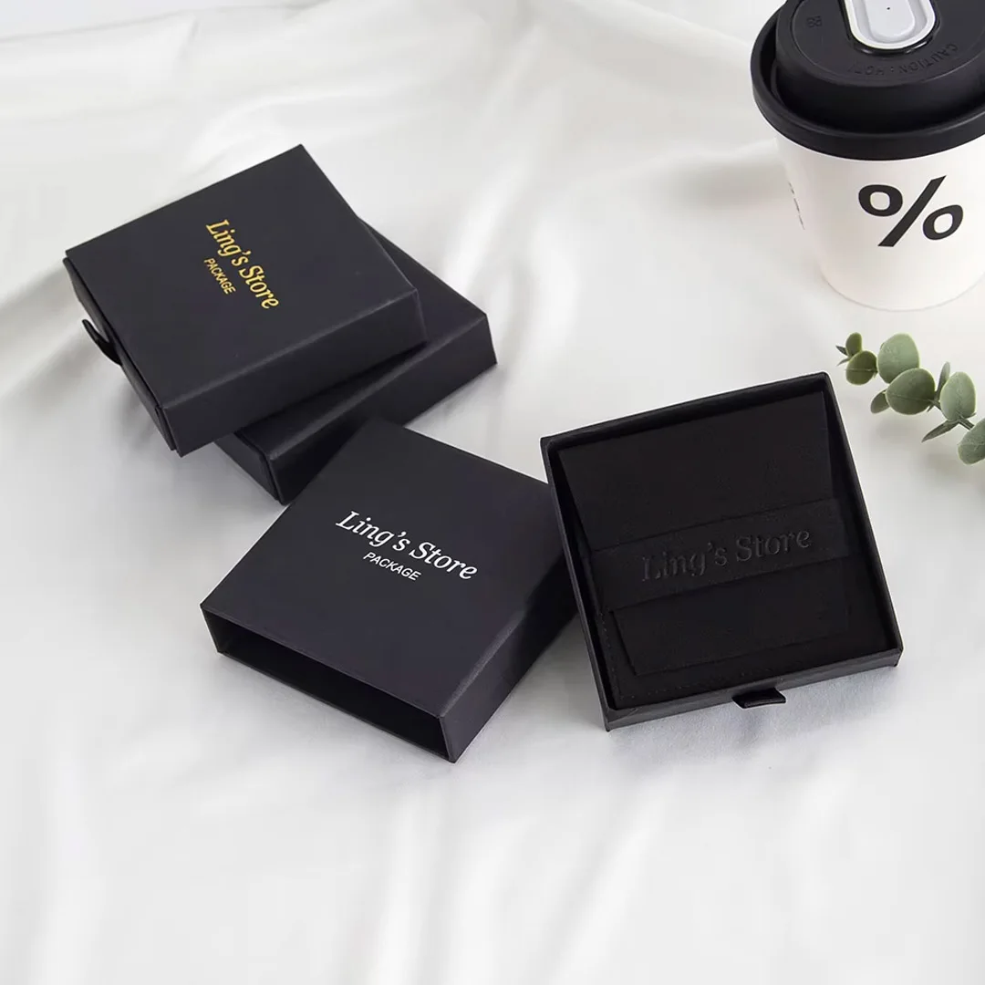 

24Sets Personalized Logo Cardboard Drawer Jewelry Box With Microfiber Suede Packaging Ring Earring Necklace Bracelet Organizer