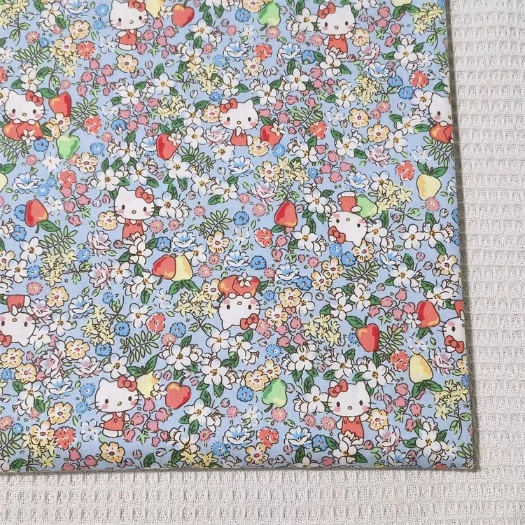 45X160cm Width Sanrio Hello Kitty Flowers 100 Cotton Fabric for DIY Patchwork Textile Tissu Home Clothing Sew Material