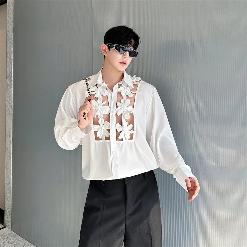 

Casual Floral Long Sve irt Men Women Vaion Sle Hollow out Torn Hole Spring Summer Cool Feeling Thin Model irt