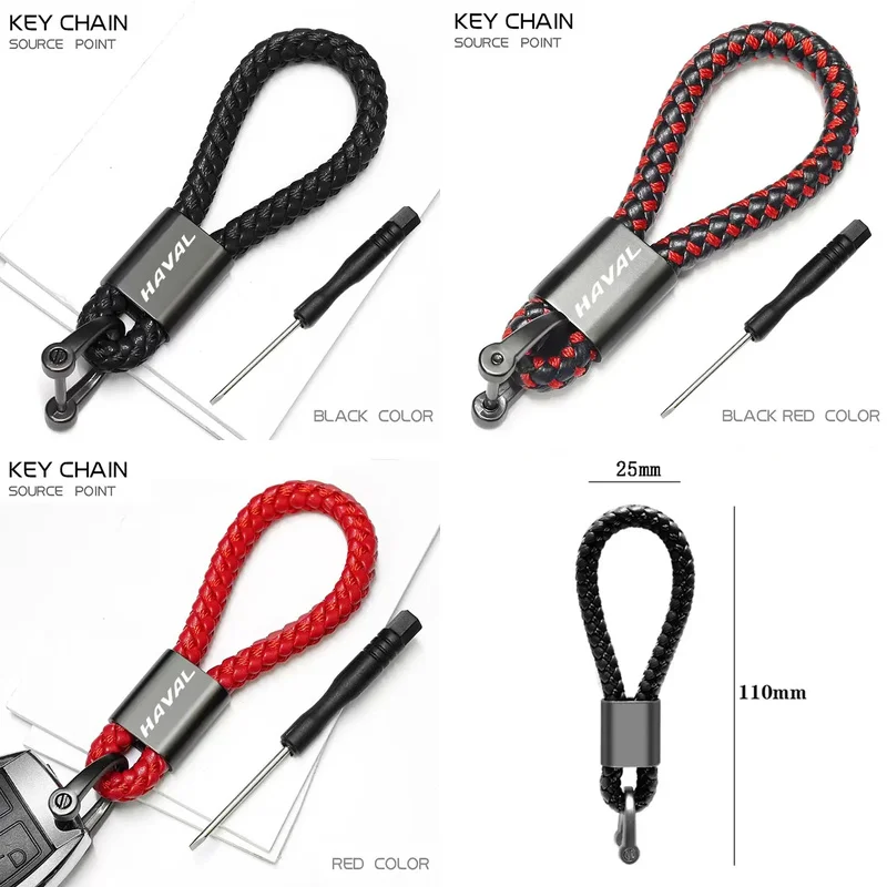 Woven Leather Rope Metal Keyring Auto Emblem Key Chain Fits Haval Jolion F7 F7X H2 H2S H5 H6 H8 Vehicle Styling Accessories