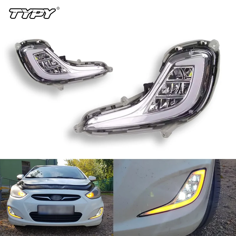 

TYPY 1Pair DRL For Hyundai Accent Solaris 2012 2013 2014 2015 2016 Daytime Running Light Fog Lamp cover turn Signal