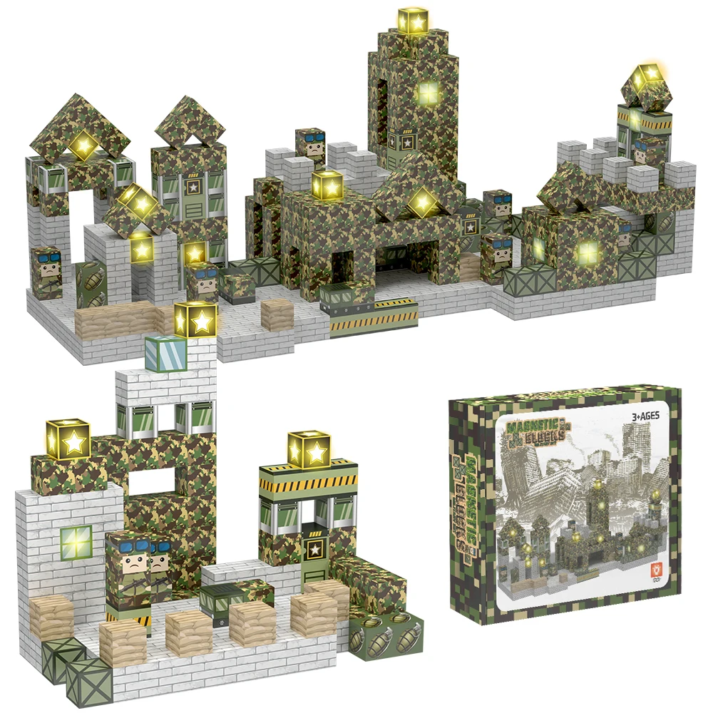 Blocs de construction magnétiques pour enfants 50 pièces-ensemble de construction de l'armée avec réservoirs et camions, jouets éducatifs STEM