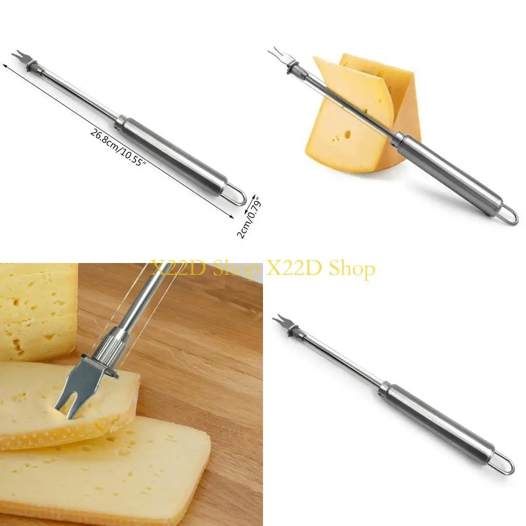 X22D Handheld Double Wire Cheese Board Slicer Stainless Steel Adjustable Butter Cutter with Fork Picker Kitchen Cutting Tool