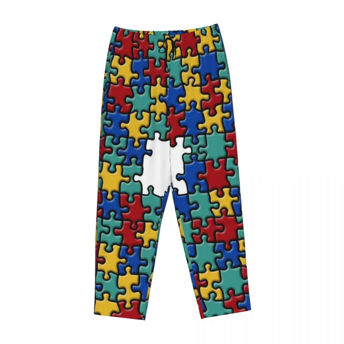 Pantalones de pijama con estampado personalizado para mujer, ropa de dormir con bolsillos, rompecabezas colorido, concientización sobre el Autismo