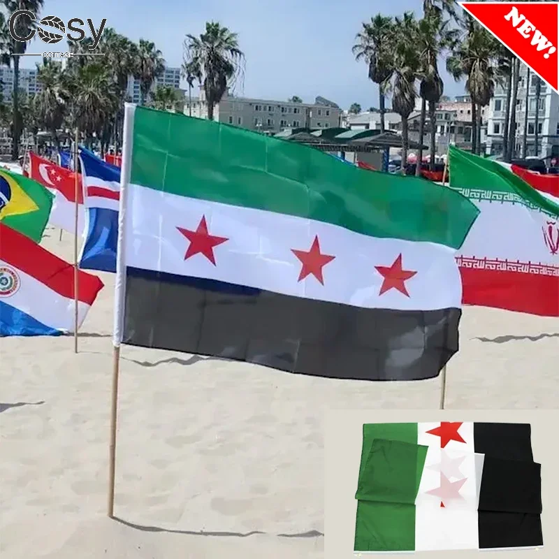 90x150cm Syria Flag, The Syrian Arab Republic Syrian Three Star Flag for Decoration Four Hole Polyester Outdoor Decor