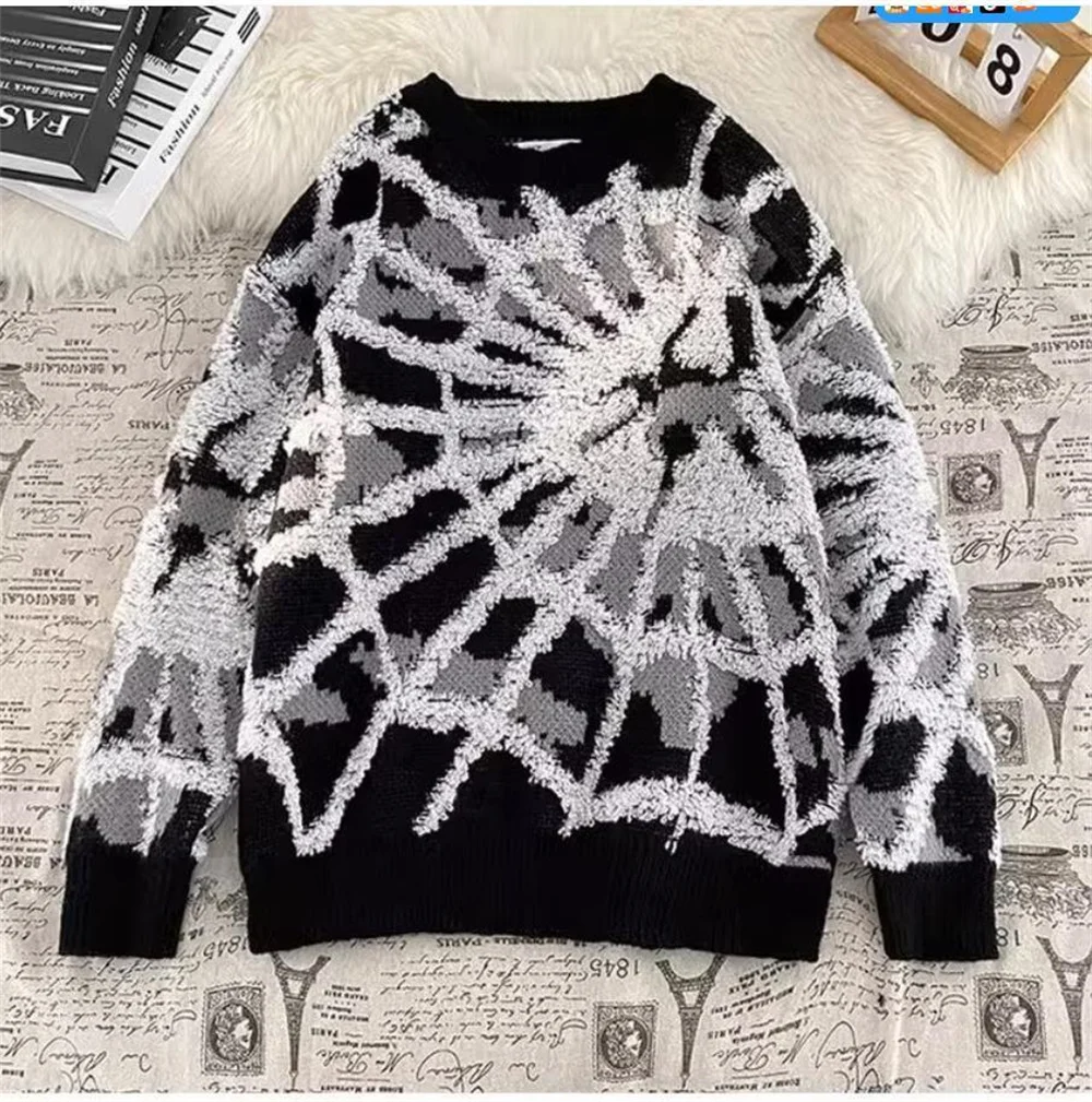 Senior plankton tampan spider jacquard ukuran besar crewneck sweater pria dan wanita sederhana niche ins sweater longgar