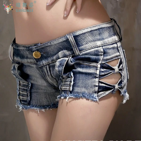 

Women Sexy Charming Low Waist Bow Denim Shorts Female Y2k Beach Vacation Mini Jeans Nightclub DJ Pole Dance DS Performance Outfi