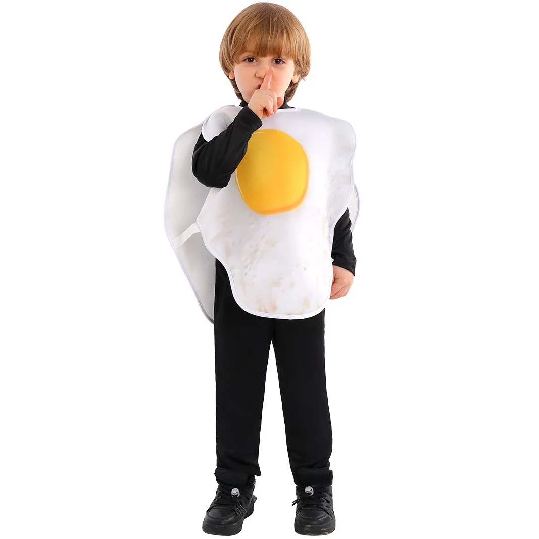 Costume de cosplay d'oeufs de nourriture d'Halloween pour des enfants, tenue de représentation d'étape d'école de jeu de plis, nouveau