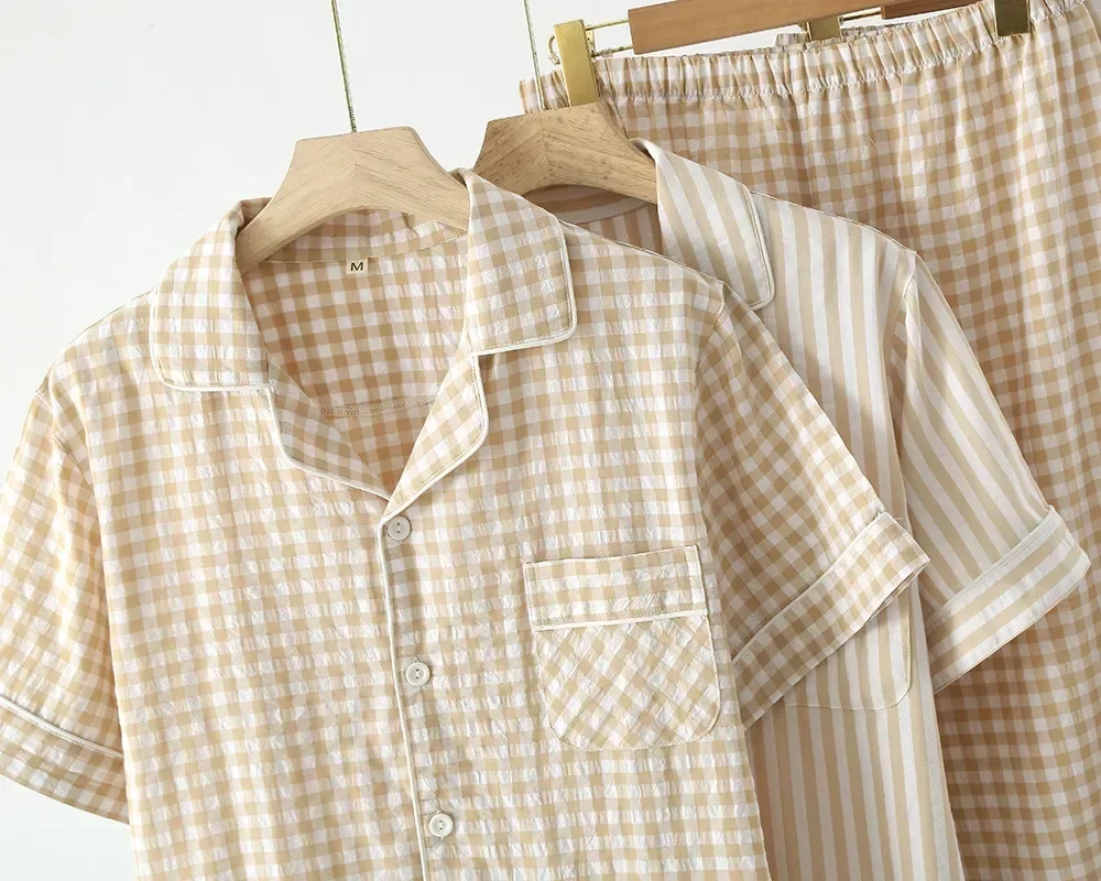 ผ้าฝ้ายฤดูร้อนสําหรับชุดนอน Sleep Home Pure Sleeve ชุดใหญ่ชุดนอนผู้ชายขนาดกางเกงชุดนอนผู้ชายสั้น