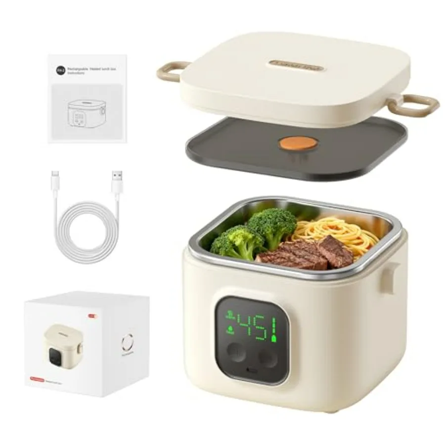 

Электрический ланч-бокс с подогревом, 800 мл, беспроводной, портативный, с быстрым нагревом, для взрослых, с долговечным аккумулятором, легко чистится