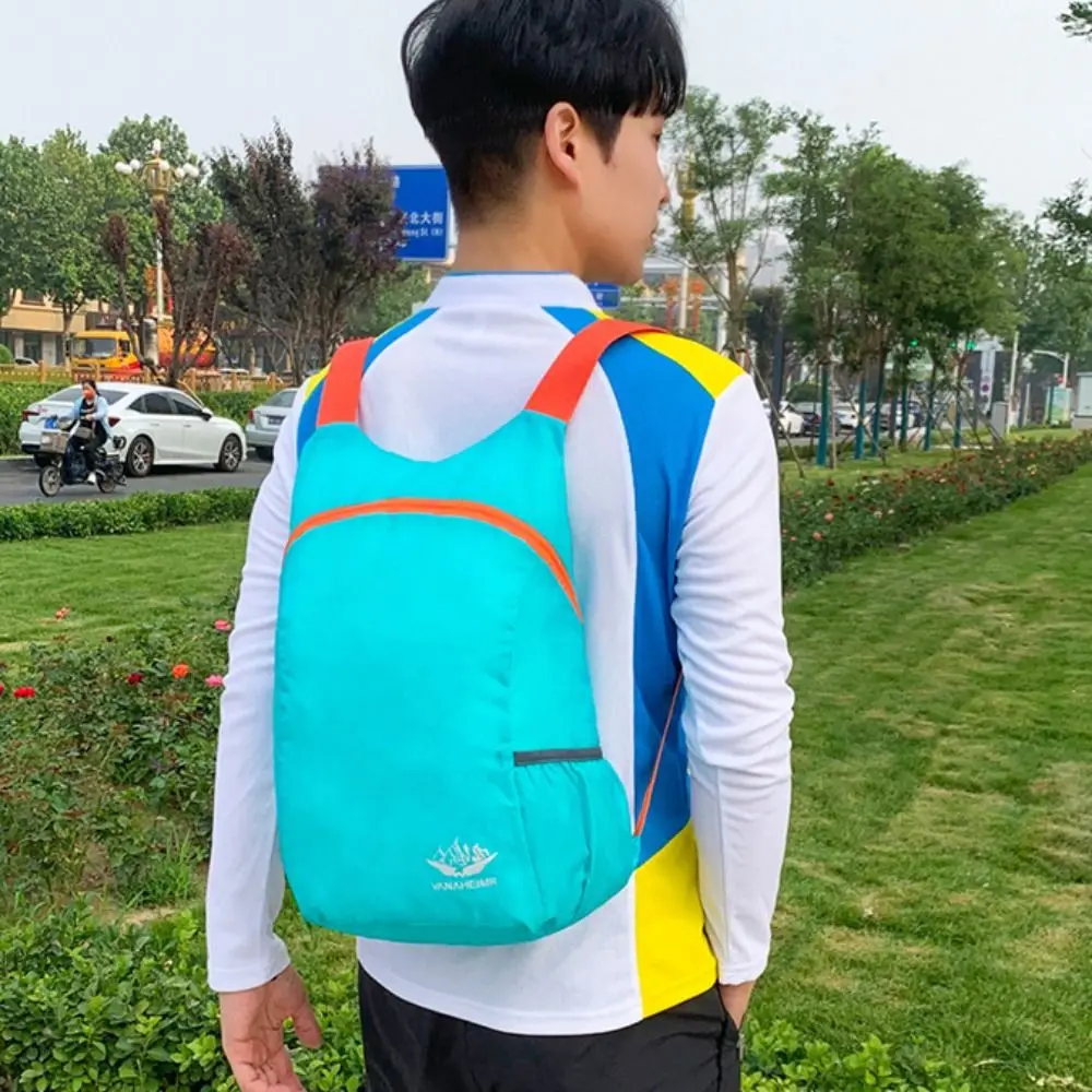 Large Capacity Foldable Men Backpack Waterproof Polyester Lightweight Nylon Bag Zipper Shoulders Bag Sports Knapsack Outdoor