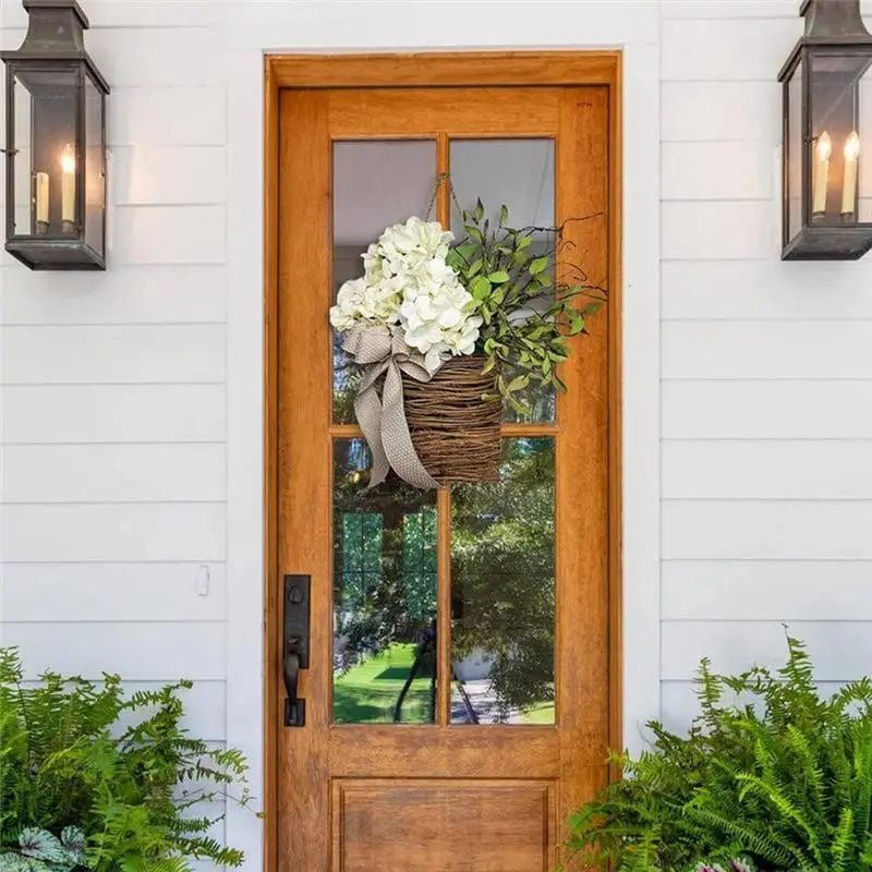 BHBL Spring Wildflower Door Hanging Basket Wreath Spring Welcome Sign Easter Day for Front Door, Home Decor