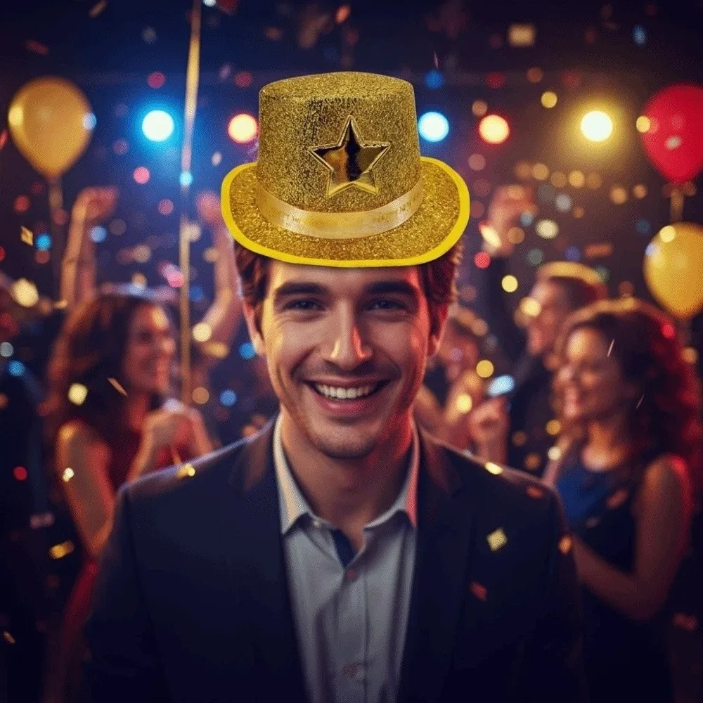 

Formal Cap Wide Brim Shiny Jazz Hat Felt Lightweight Festival Party Cap Fashion Star Suit Top Hat New Year