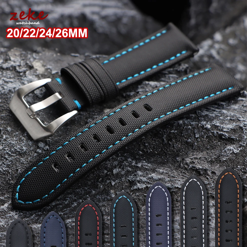 20mm 22mm 24mm 26mm Genuine Sailcloth Watch Band Black Sailcloth Strap Waterproof Soft Nylon Sports Bracelet Universal Wristband