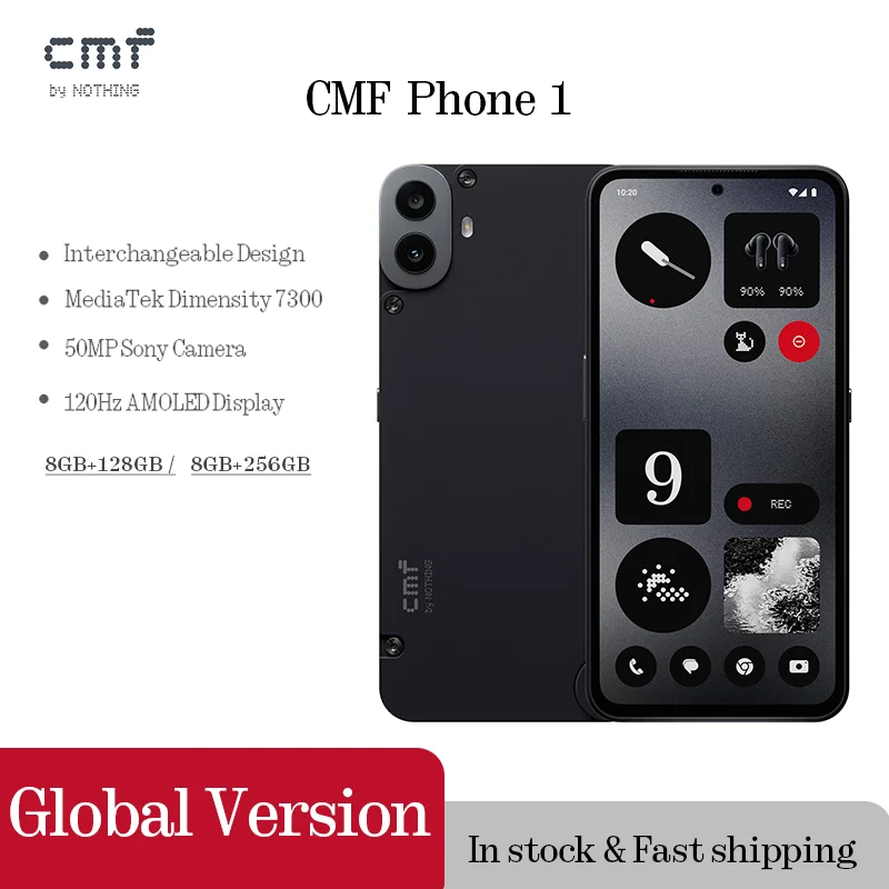 هاتف CMF 1 6.67 بوصة AMOLED 120 هرتز Mediatek Dimensity 7300 5G 50MP 5000 mAh 33W شحن سريع IP52