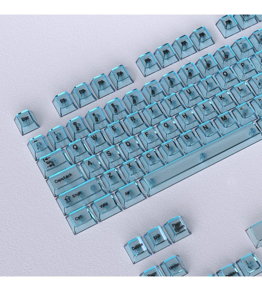 Keycap personality cyan fully transparent keycap original engraved small full set of 130 keys PC mechanical keyboard
