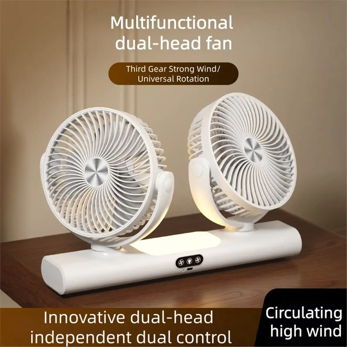 【Charger】 -39 Rechargeable Double Head Fan, Versatile Portable Fan for Home, Dorm & Outdoor Dark Grey