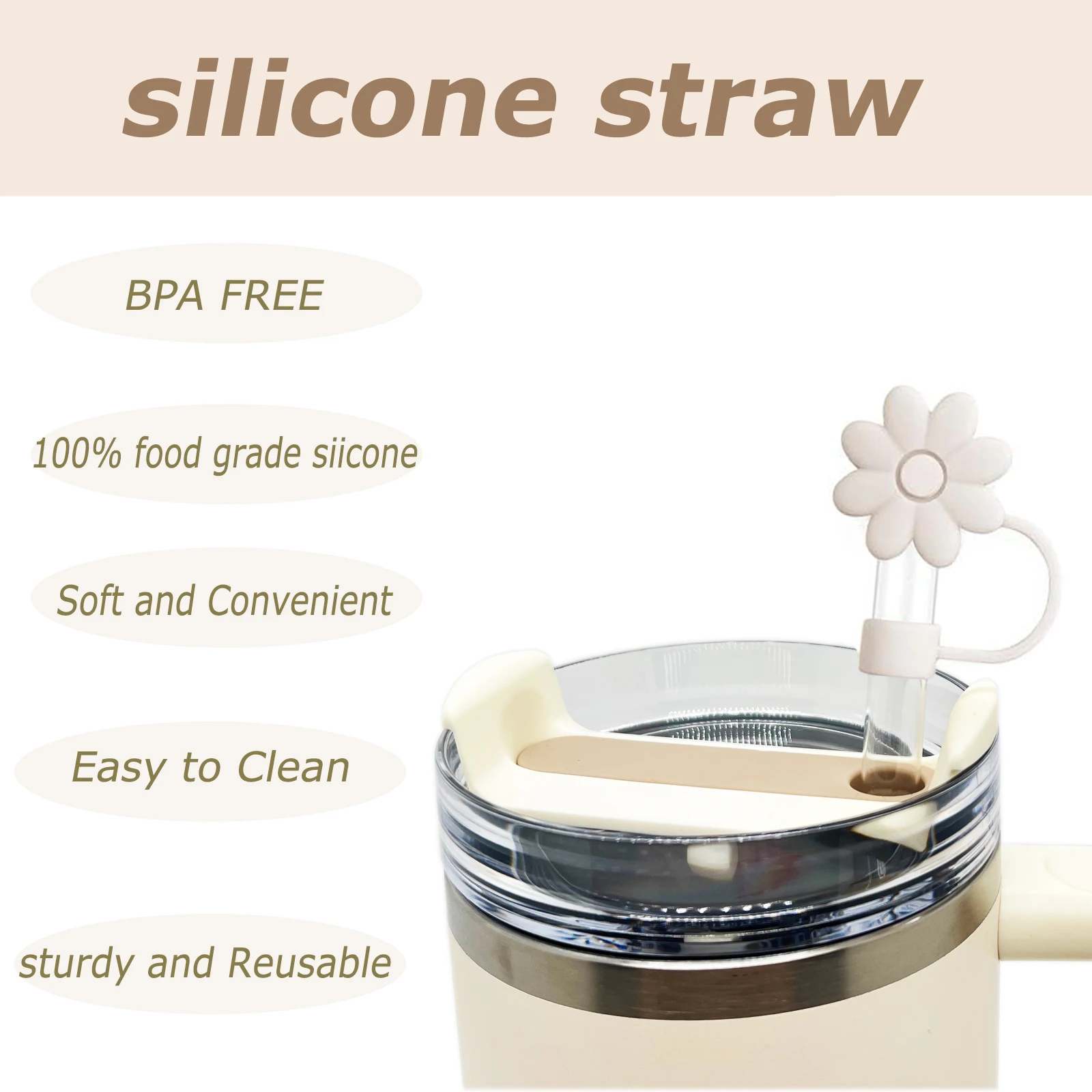 Flower Straw Covers Toppers for Stanley Cups 30&40 Oz Tumbler Accessories 4PCS Silicone Straw Caps 10mm 0.4in Straws