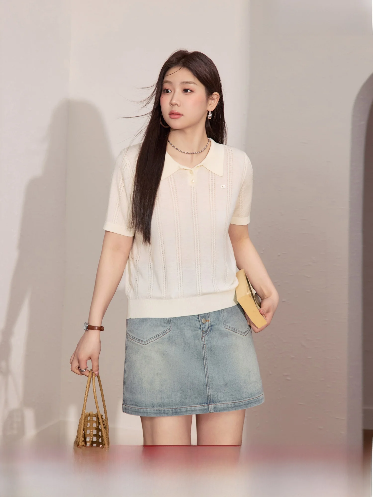 

Женская футболка больших размеров из смесовой шерсти с простым воротником, летняя, повседневная, для коррекции фигуры, скрывающая живот