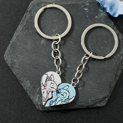 2 पीस डिज्नी स्टिच एंजेल कपल हार्ट शेप कीचेन कार्टून कैरेक्टर लव ज्वेलरी एक्सेसरी महिलाओं और पुरुषों के लिए प्यारा गिफ्ट आइडिया 10 best sales प्रेम चाबी का गुच्छा - №2