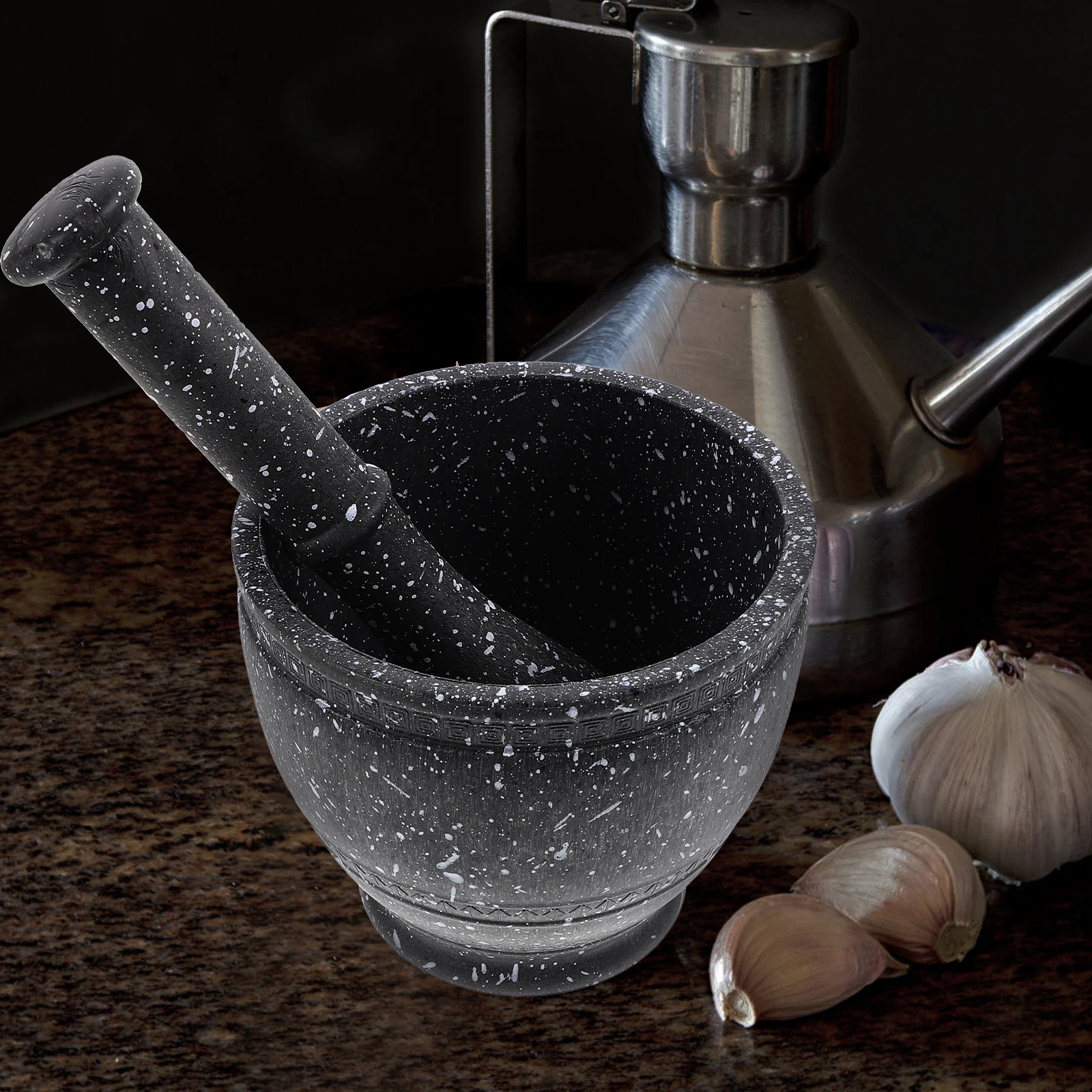 1 Set Garlic Crusher Spice Grinding Bowl Pestle Large Capacity Granite Design For Kitchen Home Use Crushing Pot Seasoning