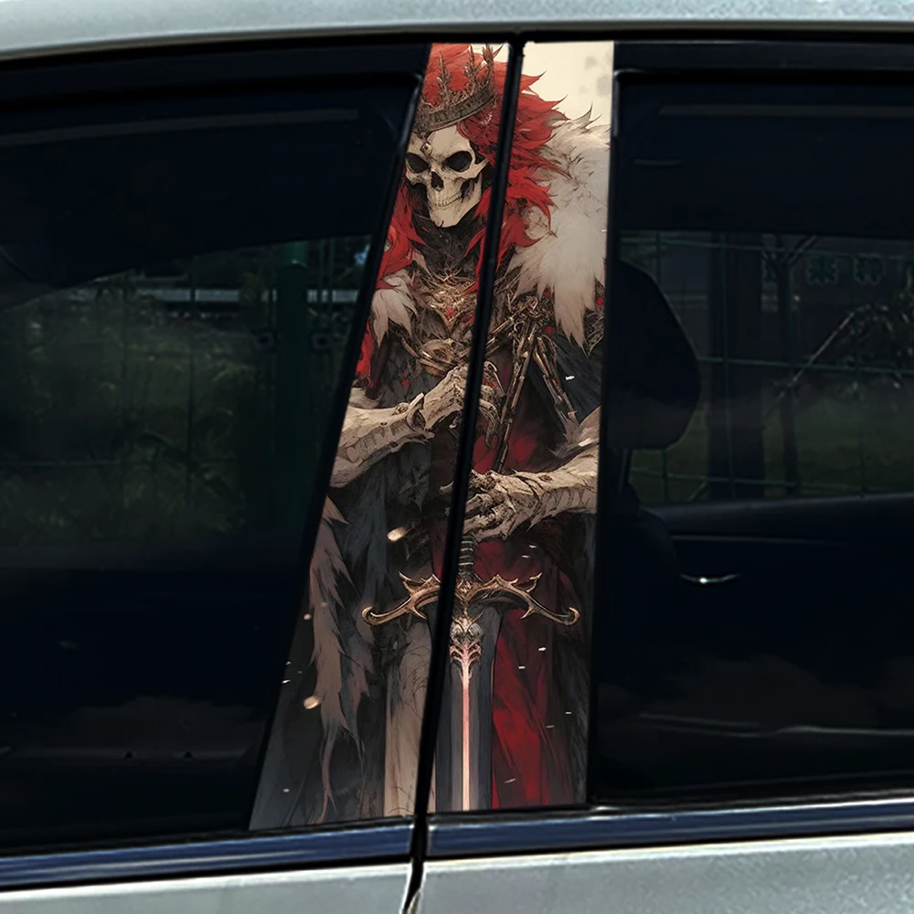 2 pegatinas de vinilo impermeables para pilar B de coche, diseño de Rey Esqueleto Inmortal con Espada Medieval de Fantasía, personalizadas para la columna central del automóvil