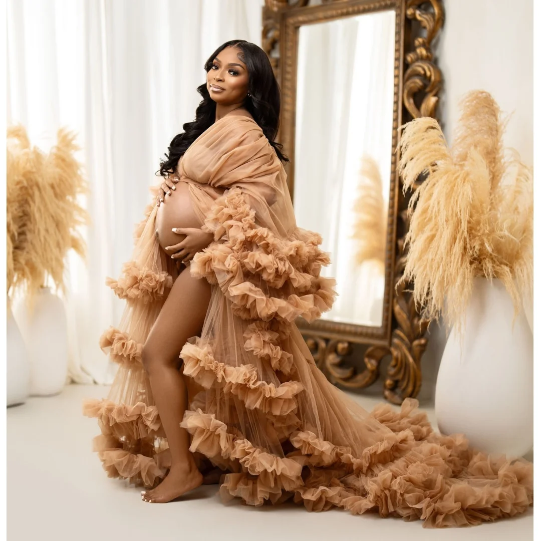 

Plus Size Ruffles Maternity Photoshoot Dress Pregnant Women Tulle Prom Dress Long Baby Shower Gown Photography Props Customized