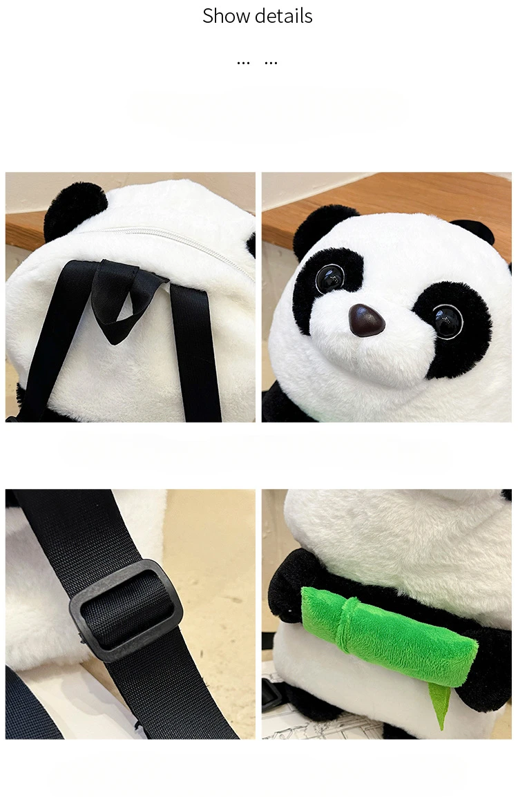 ออกแบบกระเป๋า 2025 Kawaii Panda Plush เด็กผู้ใหญ่กระเป๋าเป้สะพายหลังปรับสายคล้องแนวโน้มแฟชั่นการ์ตูนตุ๊กตากระเป๋าเป้สะพายหลังของขวัญ