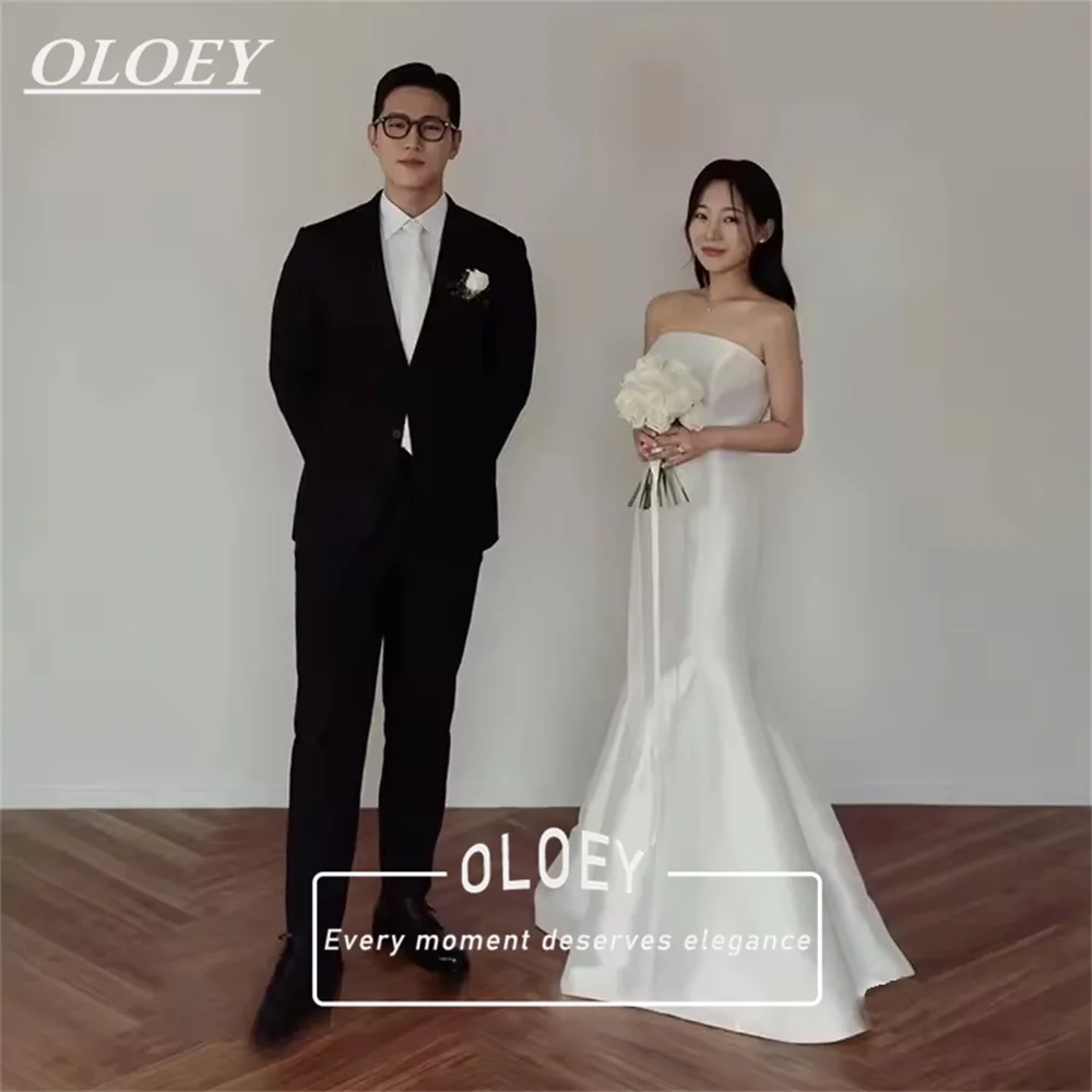 OLOEY Elegant Strapless Mikado Wedding Dress Korea Photoshoot Floor Length Mermaid Bridal Gown Customized Robe De Mariage