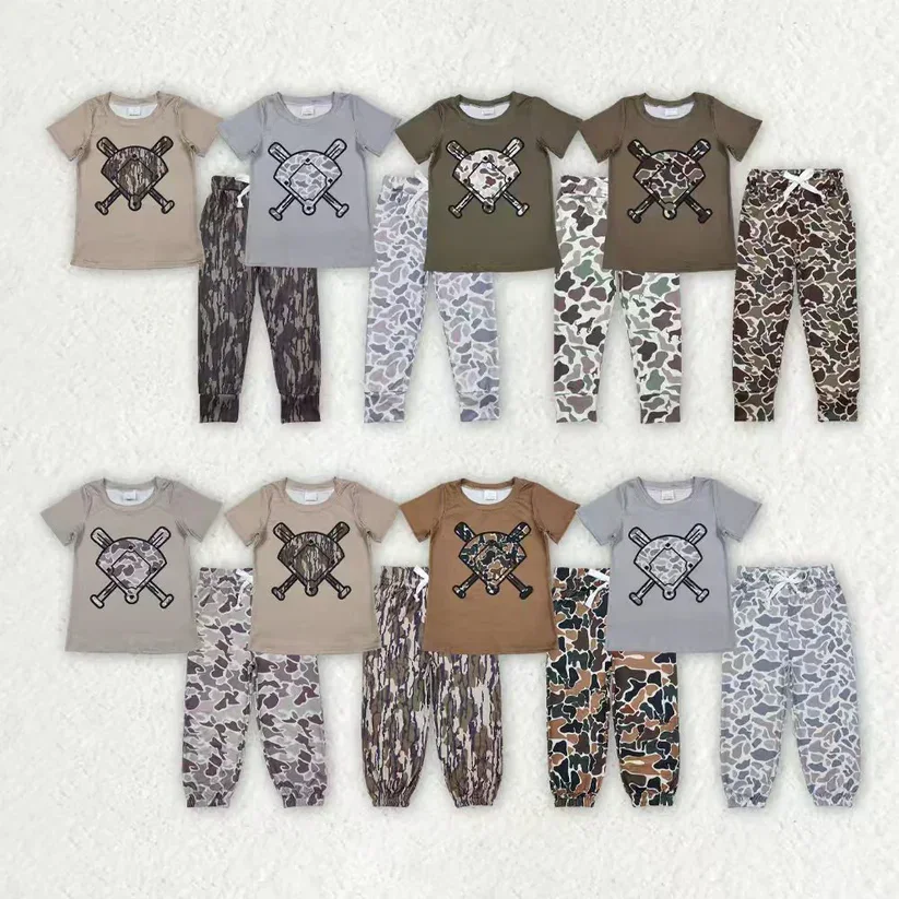 

Factory Direct Sale Baby Clothes Baseball Top Camo Pants Boys Clothes Set Brothers Clothes